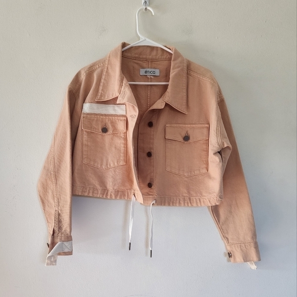 Etica Cropped Sloane Military Jacket Coffee color size small - Picture 2 of 9